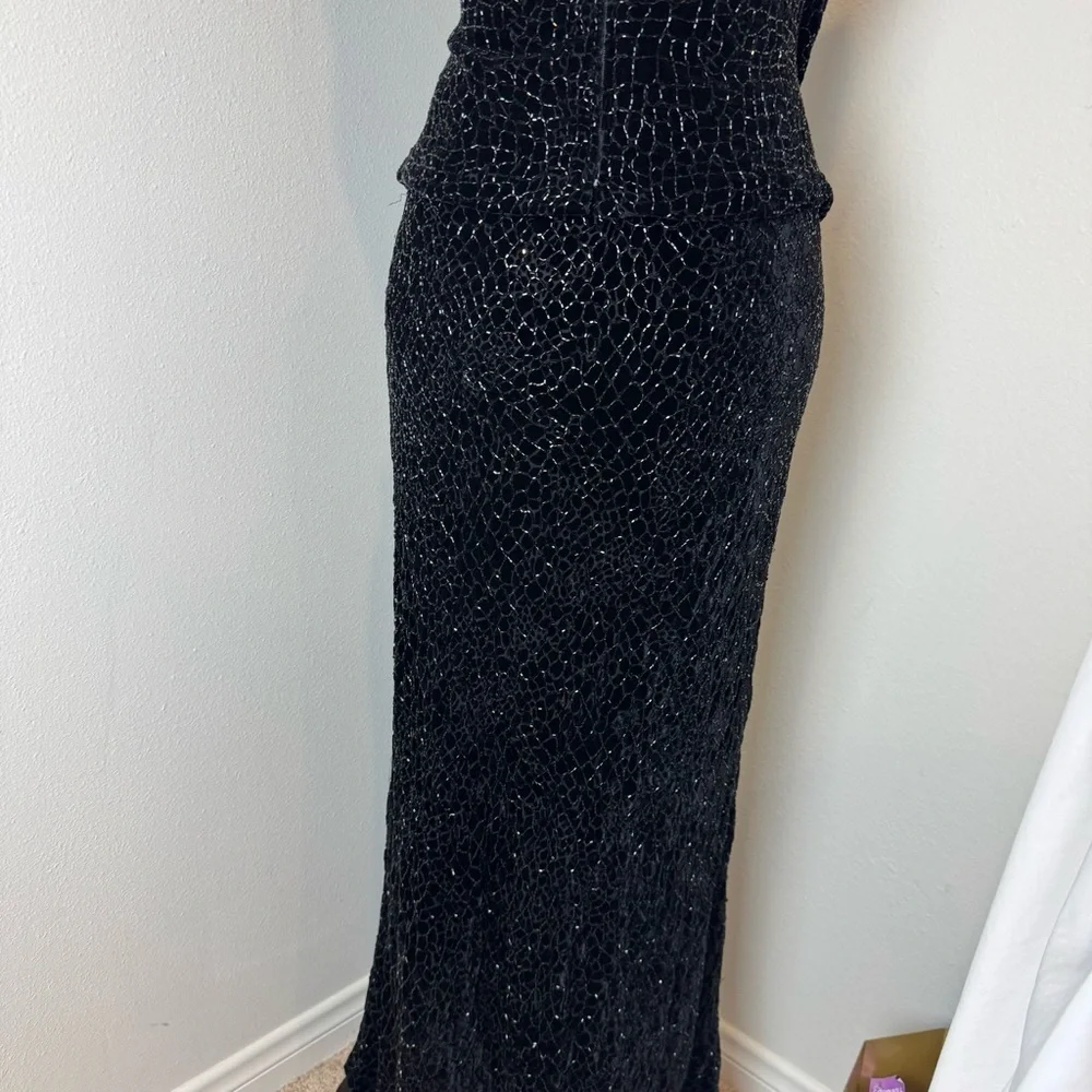 SILK Carmen Marc Valvo Signature Black Sequin skirt set vintage 8